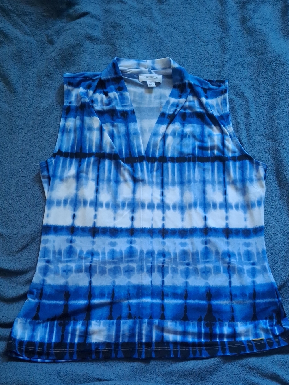Calvin Klein Blue and White Tie-Dye Sleeveless Top